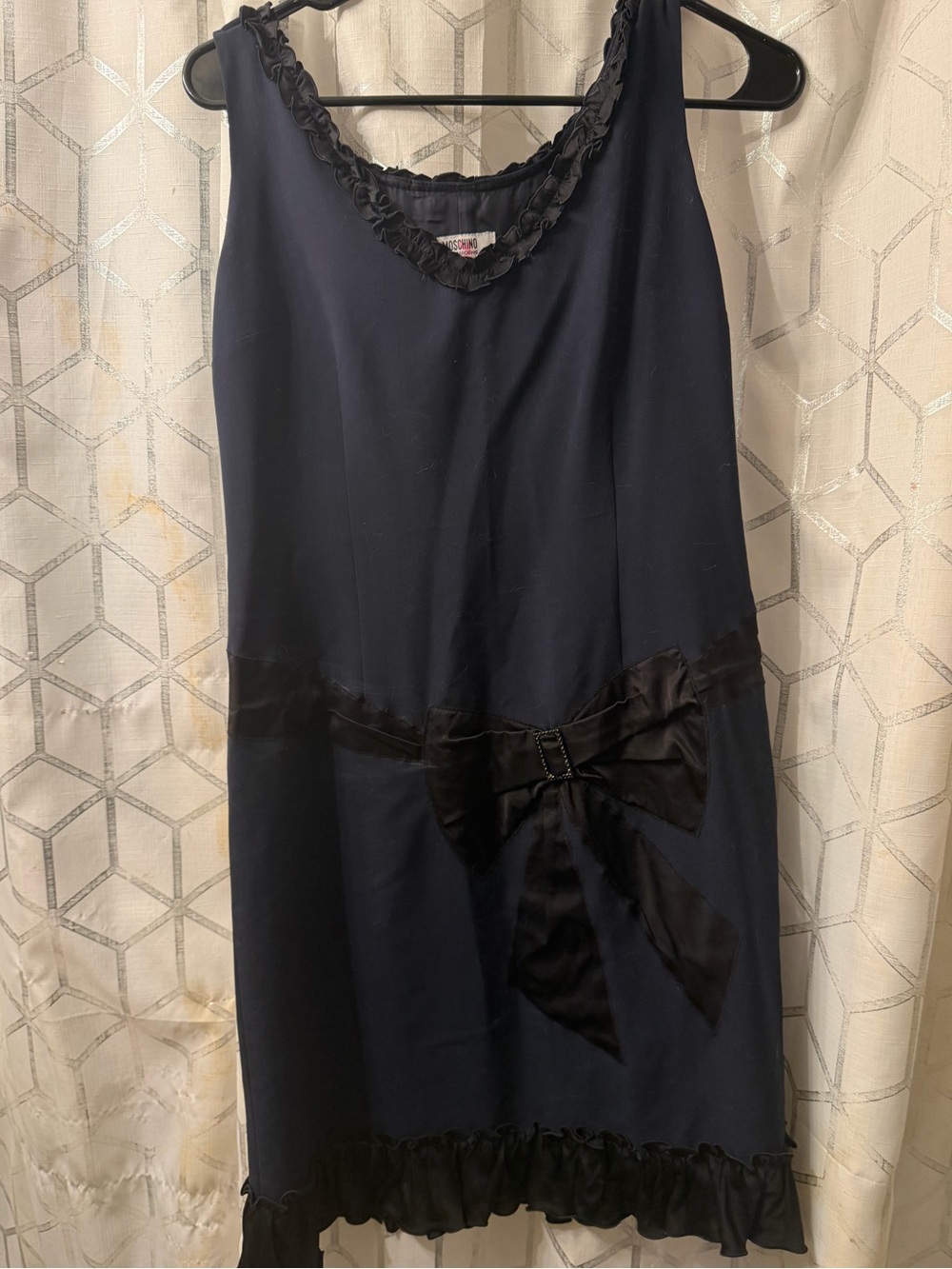 Moschino Cheap and Chic Navy Sleeveless Ruffle-Trim Sheath Dress